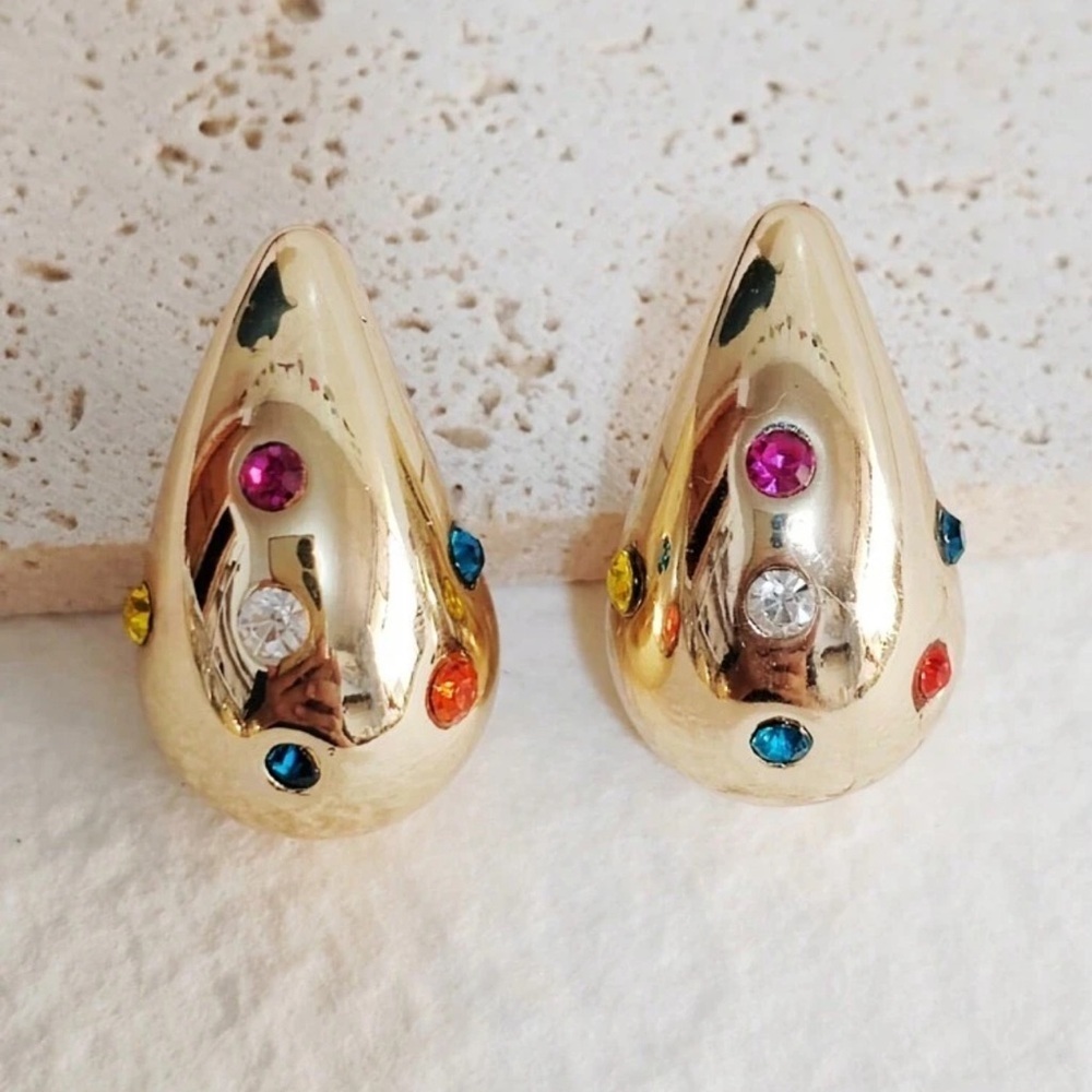 Gold and Multi-Colored Crystal Teardrop Earrings - New Bottega Inspired ✨🔥🔥